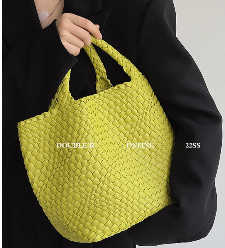 Handwoven Faux Leather Large Tote Bag for Women-Fruit green-Free Shipping Leatheretro