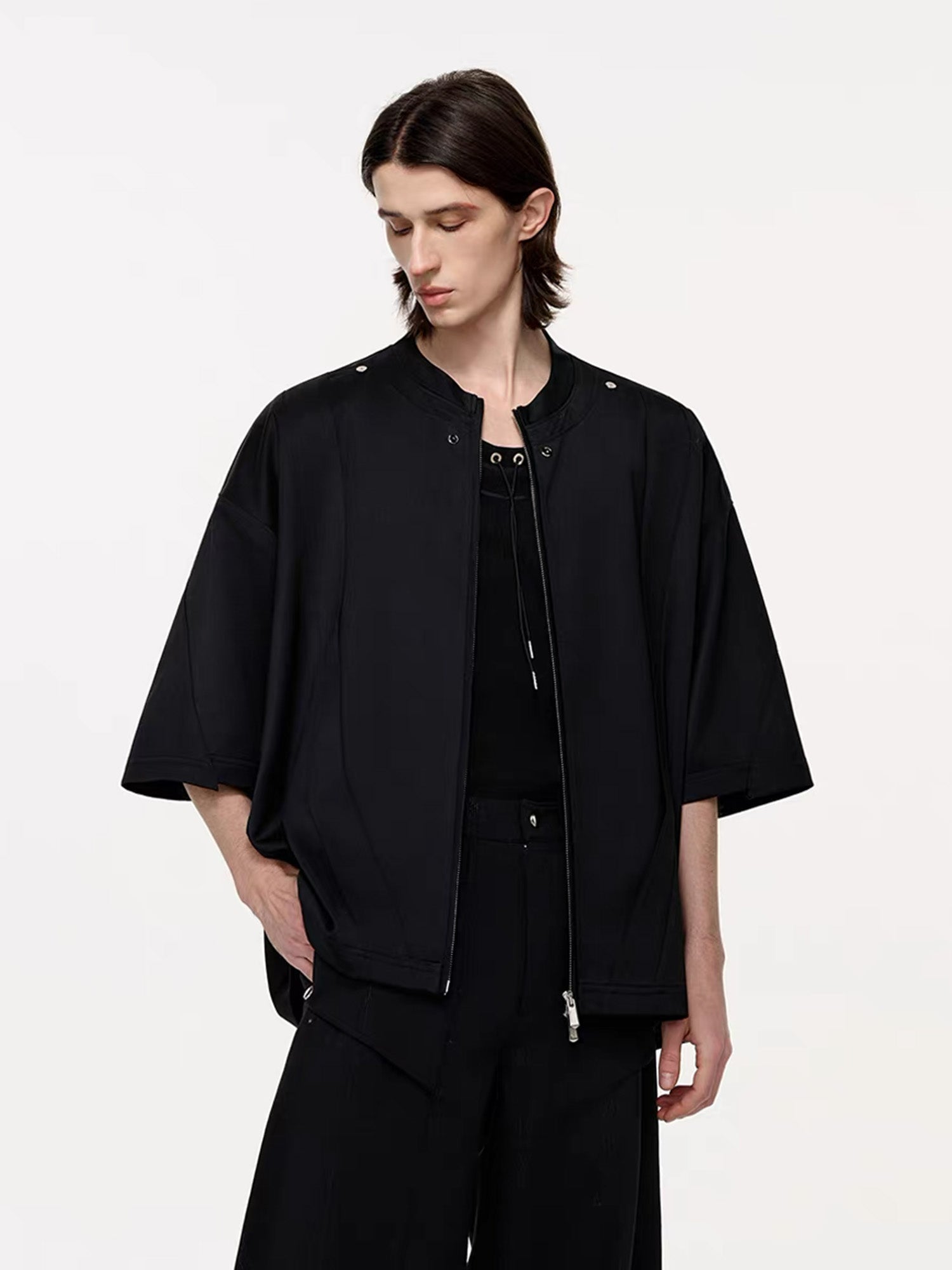 TIWILLTANG Layered Zip-Up T Shirt-T Shirt-S-Free Shipping Leatheretro