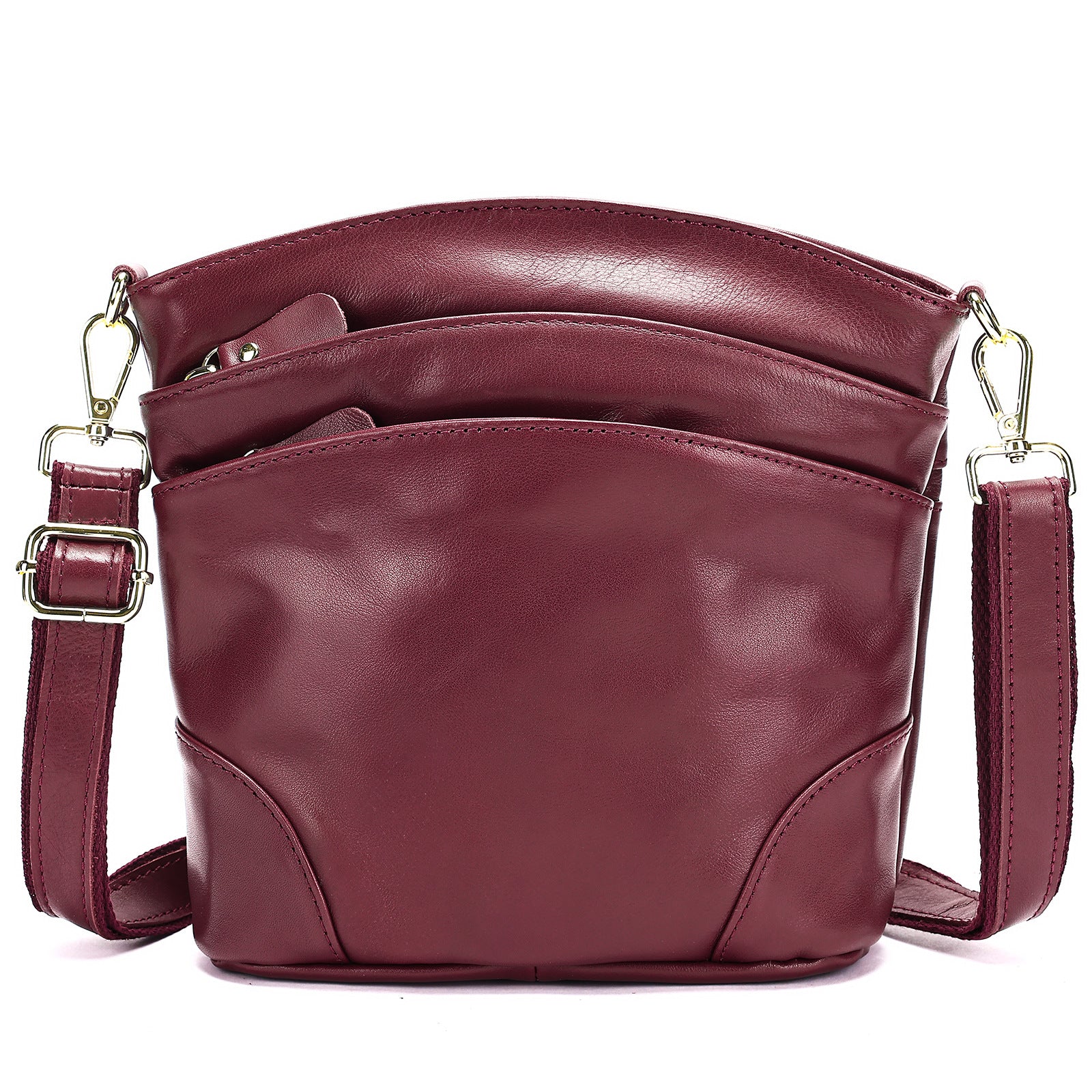 First-layer cowhide shoulder bag, soft cowhide bag, large-capacity genuine leather women's bucket bag.-Handbags-Burgundy (plain weave)-19.5cm*9.5cm*21cm-Free Shipping Leatheretro