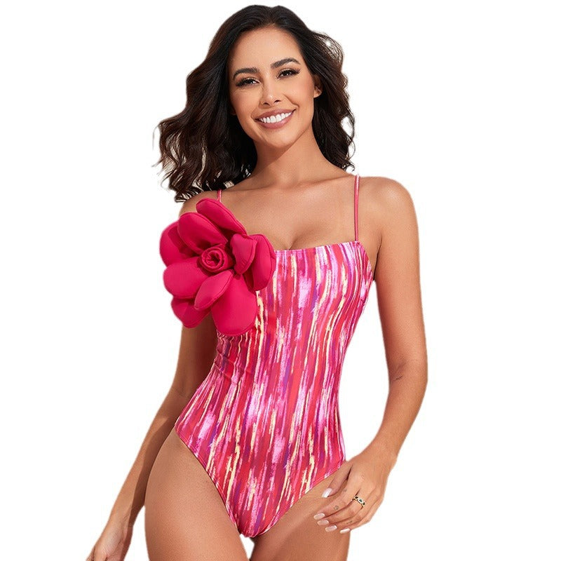 Sexy 3D Flowers One Piece Women Swimsuits-Swimwear-Pink-S-Free Shipping Leatheretro