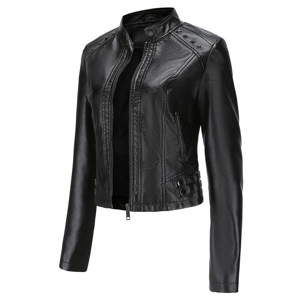 Women's Rivet Punk Biker Jacket-black-EU(XS)-Free Shipping Leatheretro