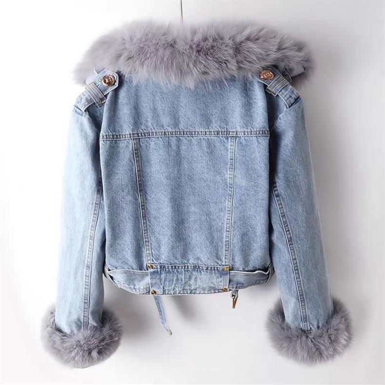 Winter Detachable Fox Fur Denim Jacket Coats for Women-Coats & Jackets-Blue-S-Free Shipping Leatheretro