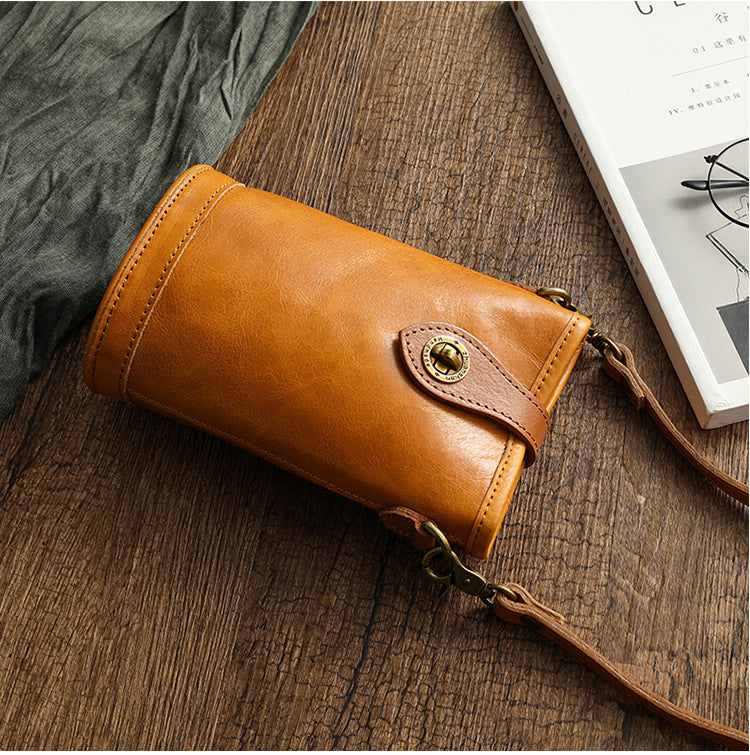 Handcrafted Vegetable-Tanned Cowhide Mini Crossbody Bag-Yellow-Free Shipping Leatheretro