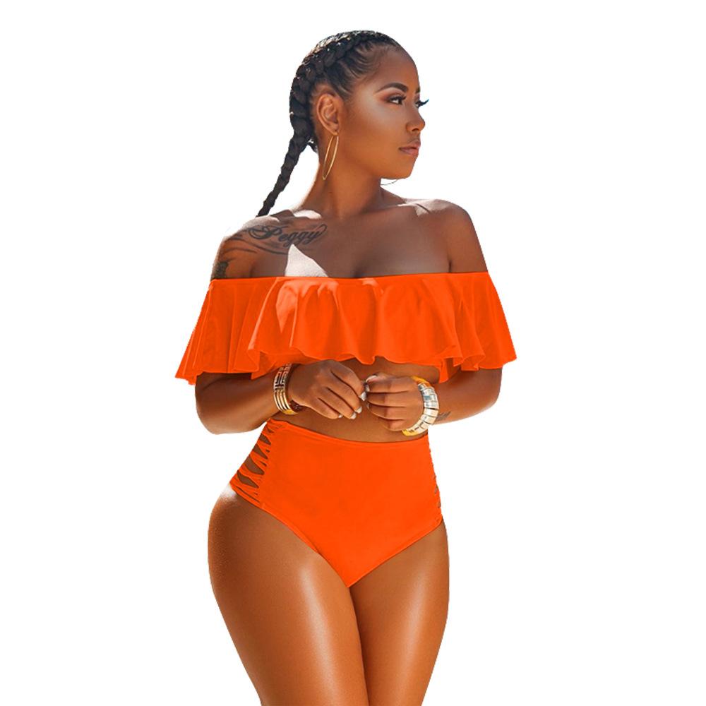 Sexy Off The Shoulder Bikini Swimwear-Women Swimwear-Orange-S-Free Shipping Leatheretro