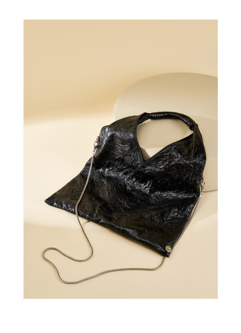 Relaxed Style Genuine Leather Tri-Fold Tote Bag for Women-Black-43*33*2-Free Shipping Leatheretro