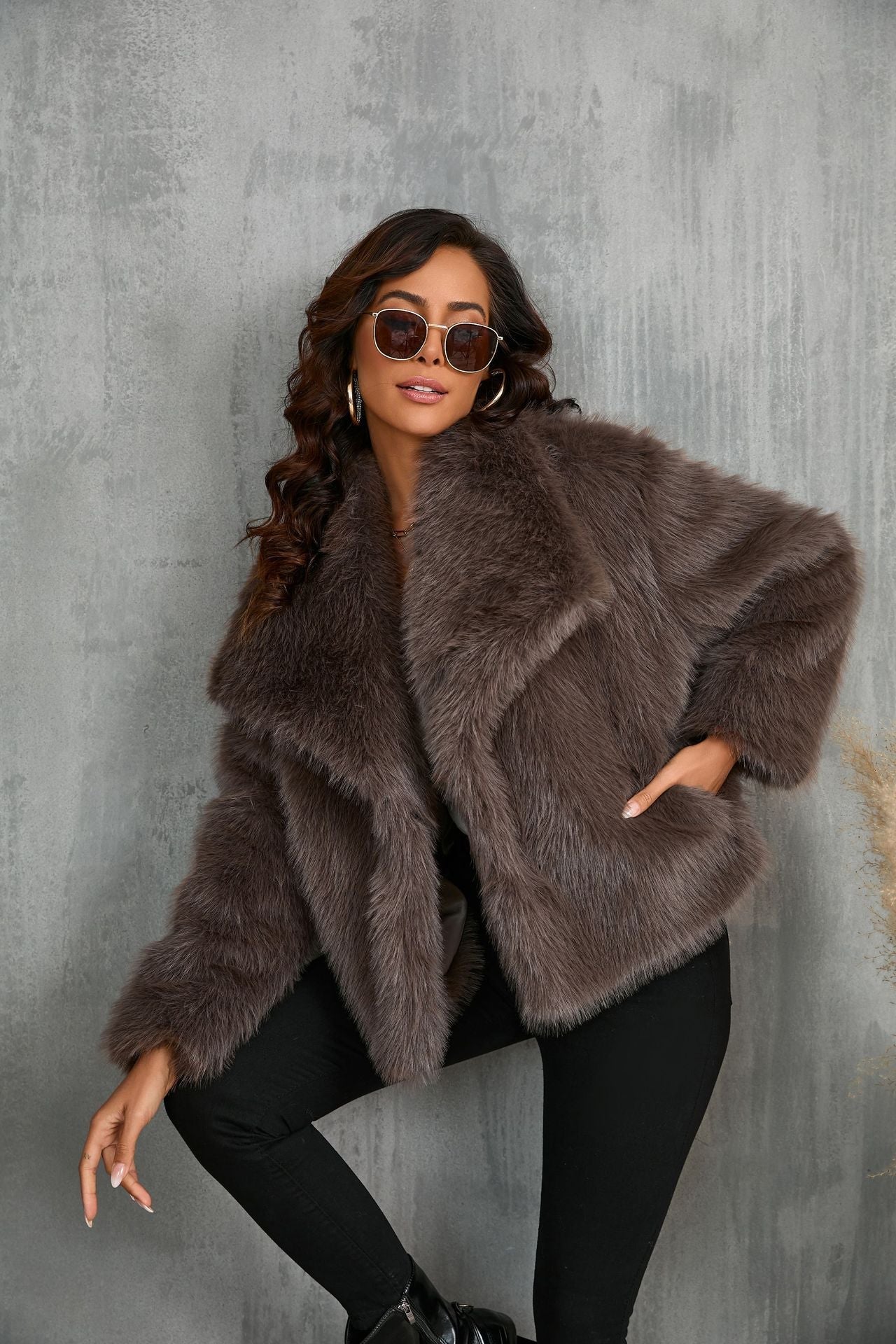 Women Faux Fur Short Overcoats-Coats & Jackets-Black-XS-Free Shipping Leatheretro