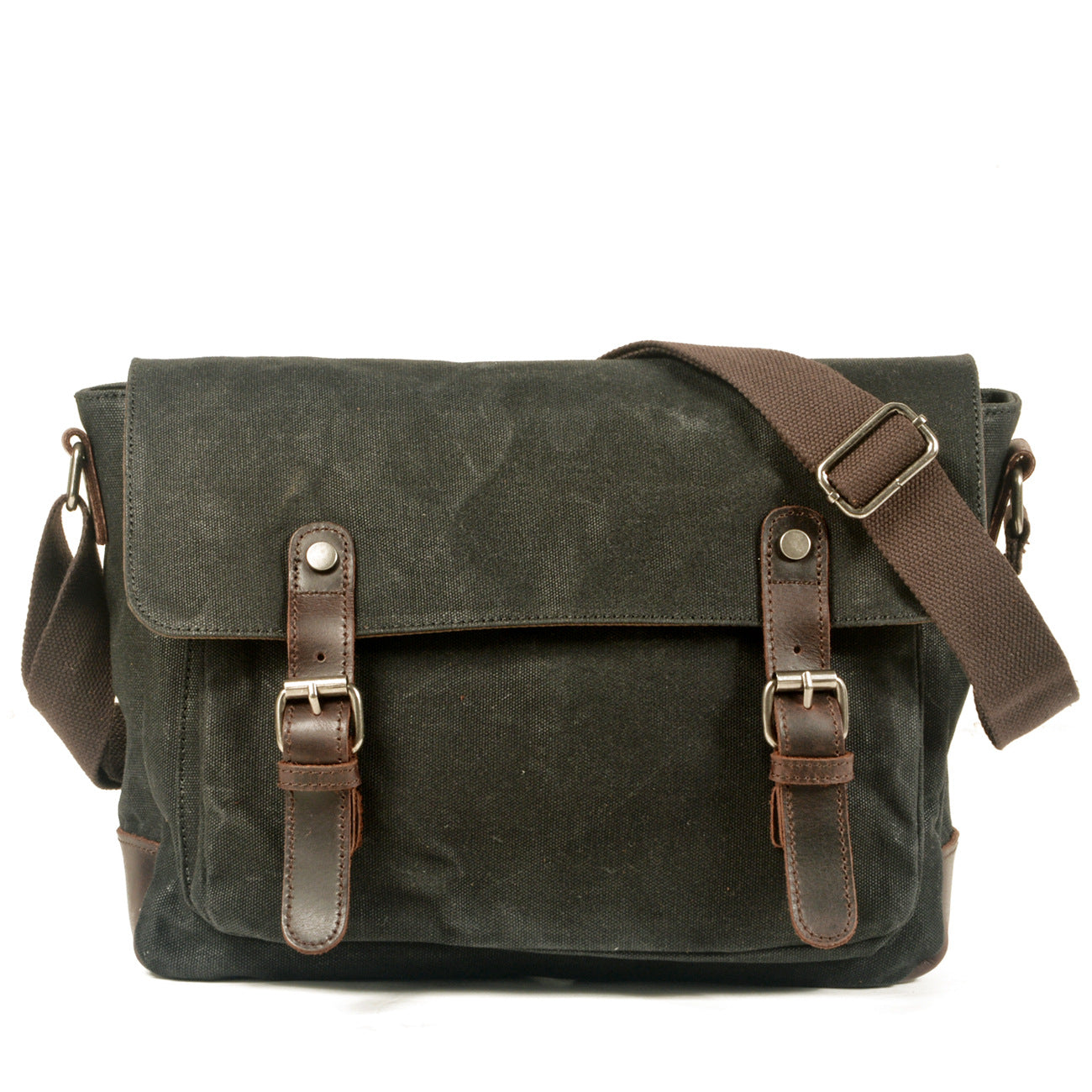 Men's Vintage Waxed Canvas Crossbody Bag-black-Free Shipping Leatheretro