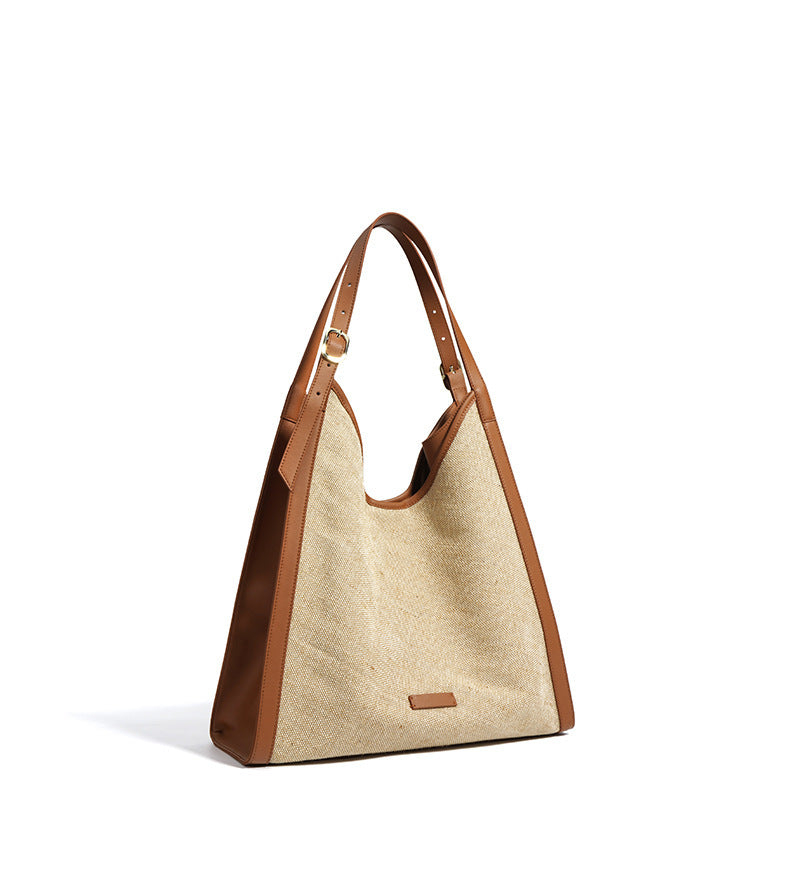 Oversized Boho Cotton Linen Tote Bag – Minimalist Shoulder Bag for Women-flax brown-Free Shipping Leatheretro