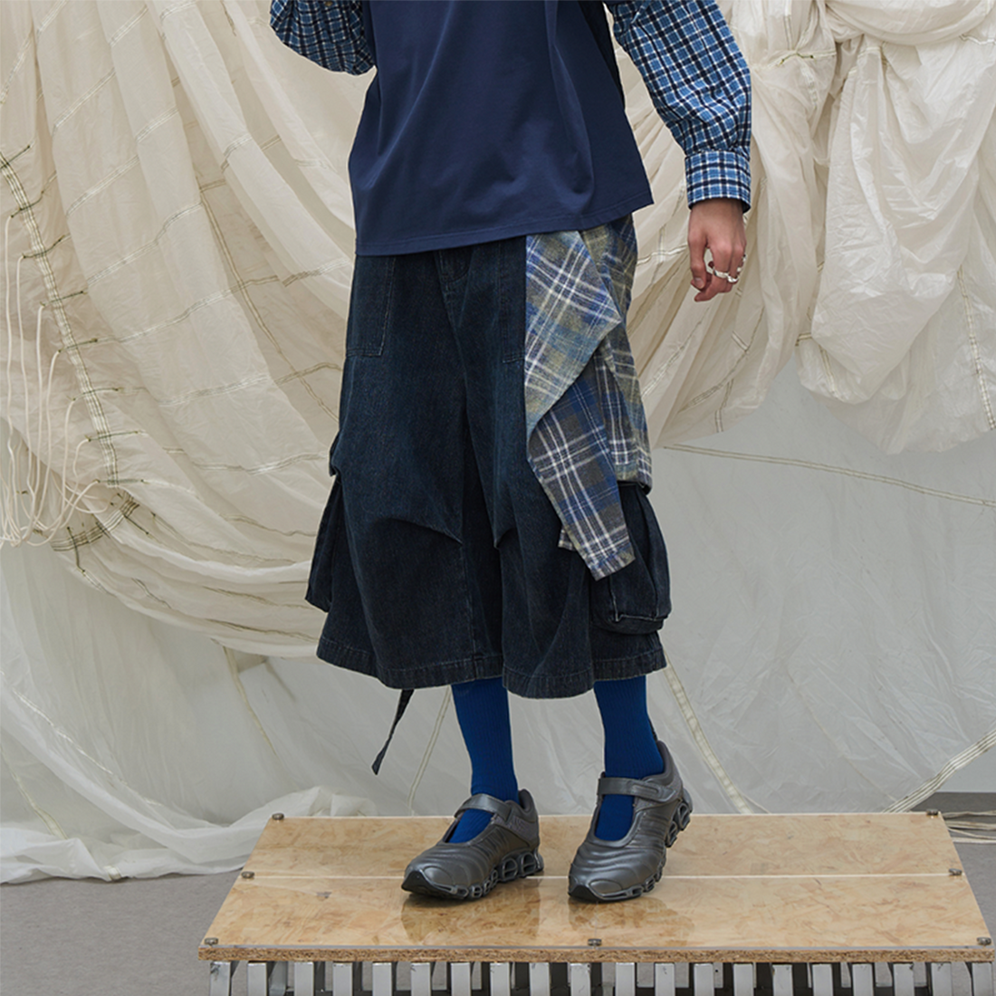 RELABEL Detachable Frill Tie-Detail Washed Denim Shorts - Distressed Blue Jeans-Blue-XS-Free Shipping Leatheretro