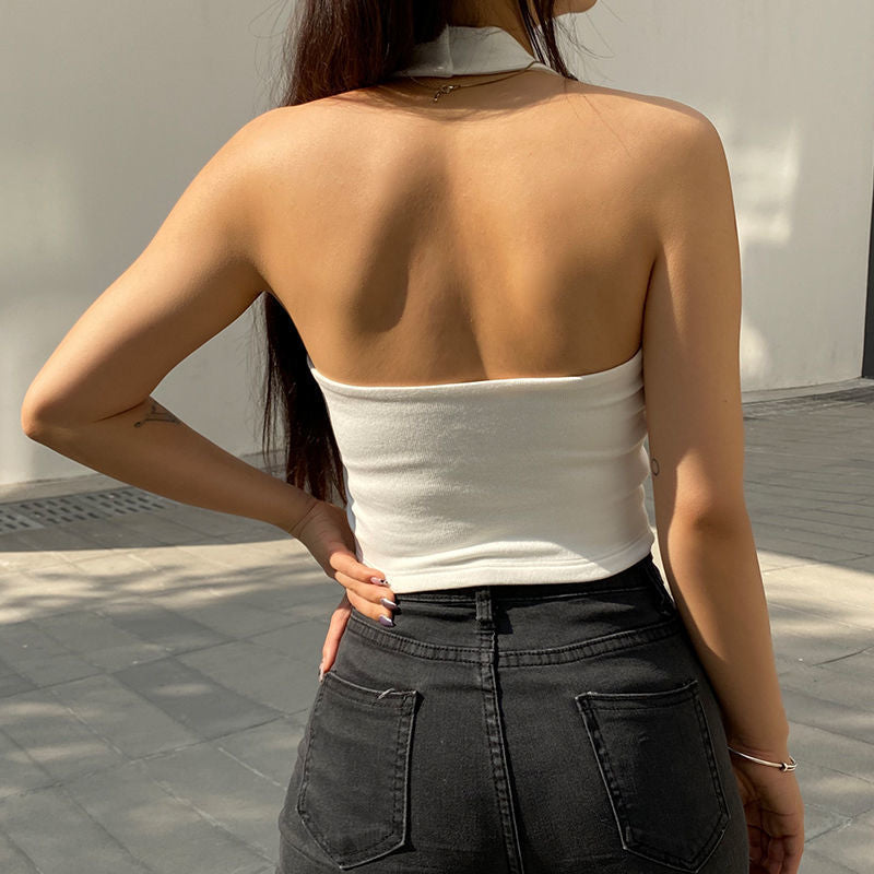 Sexy Halter Knitted Backless Tank Tops-tank tops-White-S-Free Shipping Leatheretro