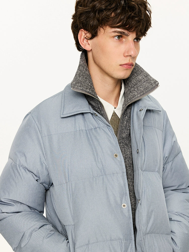 KREATE Men's Two-Tone Knit Collar Down Jacket with 90% Down-Light Blue-S-Free Shipping Leatheretro