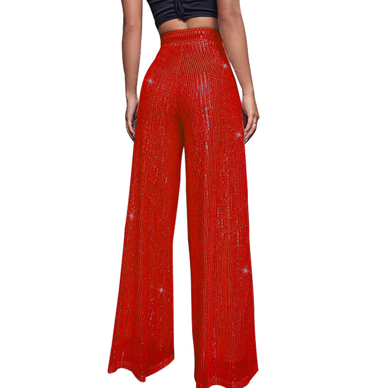 Fashion High Waist Sequin Summer Wide Legs Pants-Pants-Apricot-S-Free Shipping Leatheretro