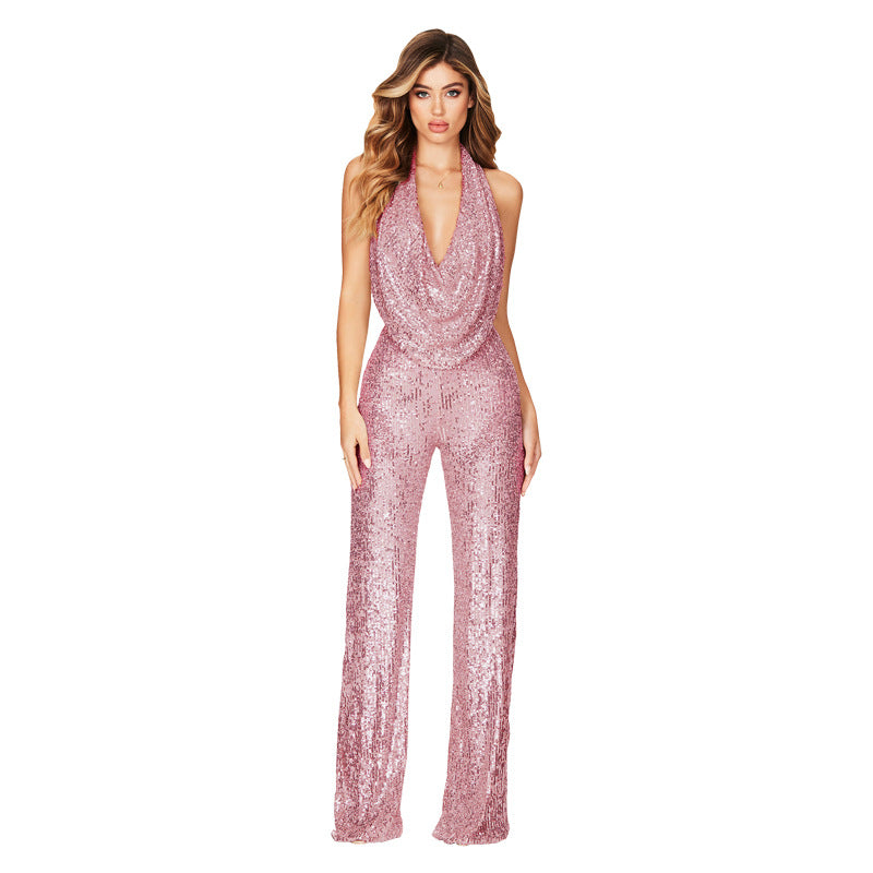 Sexy Sequined Sleeveless Jumpsuits for Party-Suits-Gold-S-Free Shipping Leatheretro