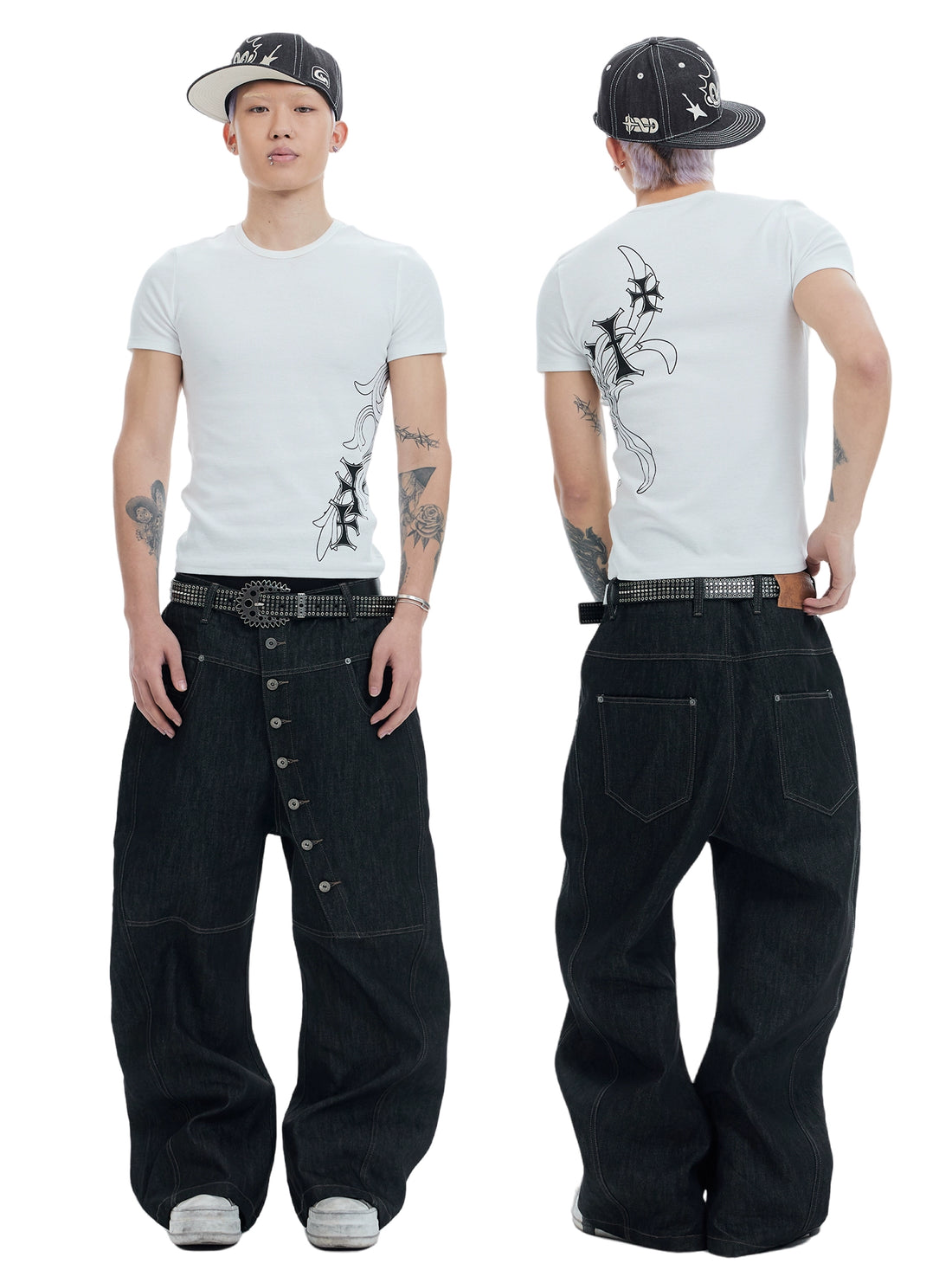 DND4DES Baggy Jeans with Curved Button Fly and Retro Wash-A-XS-Free Shipping Leatheretro