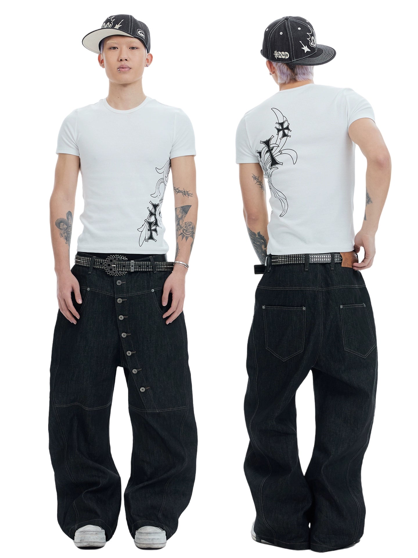 DND4DES Baggy Jeans with Curved Button Fly and Retro Wash-A-XS-Free Shipping Leatheretro
