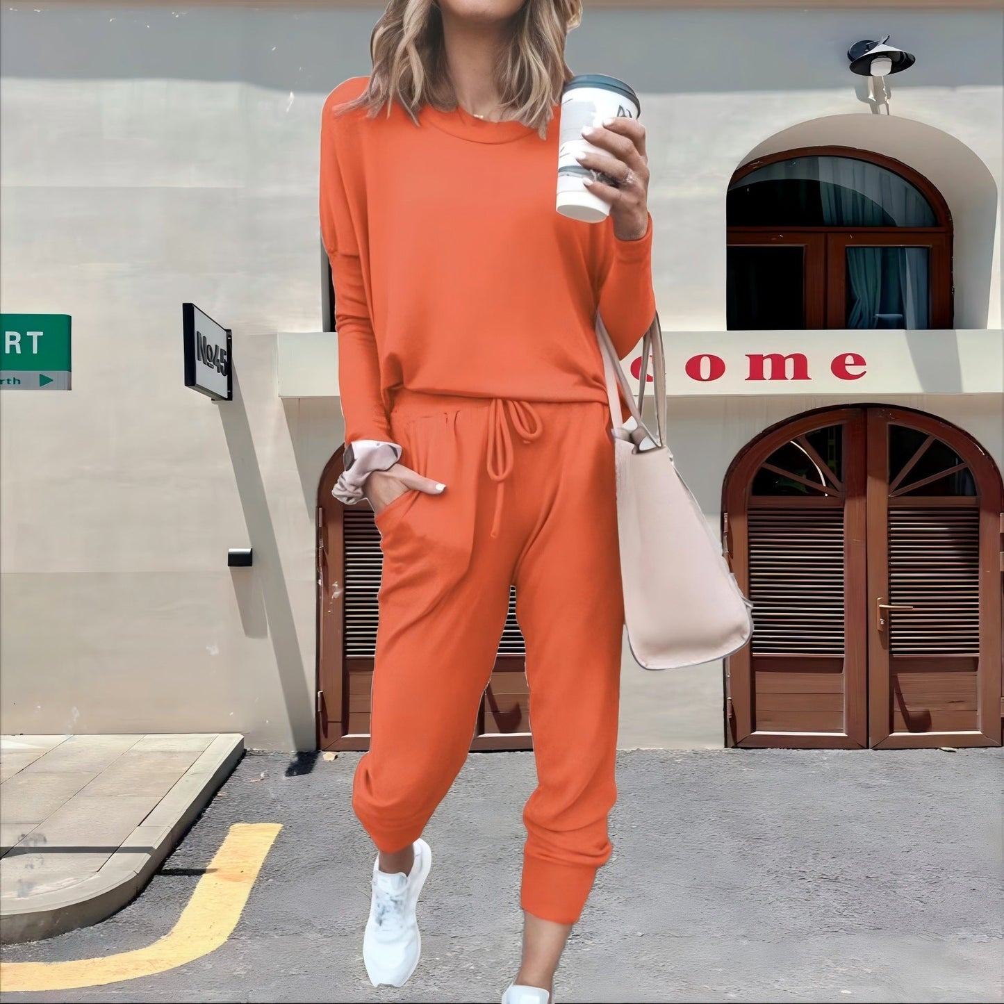 Casual Fall Long Sleeves Blouses and Pants-Suits-Orange-S-Free Shipping Leatheretro