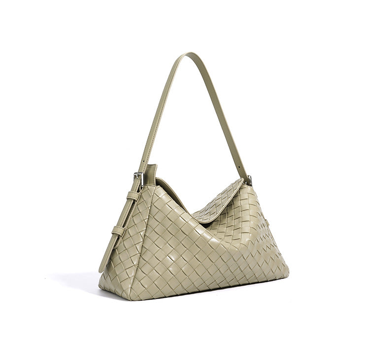 Leather Quilted Shoulder Bag, Elegant Woven Handbag, Stylish & Minimalist-Shoulder Bags-Matcha green-Free Shipping Leatheretro