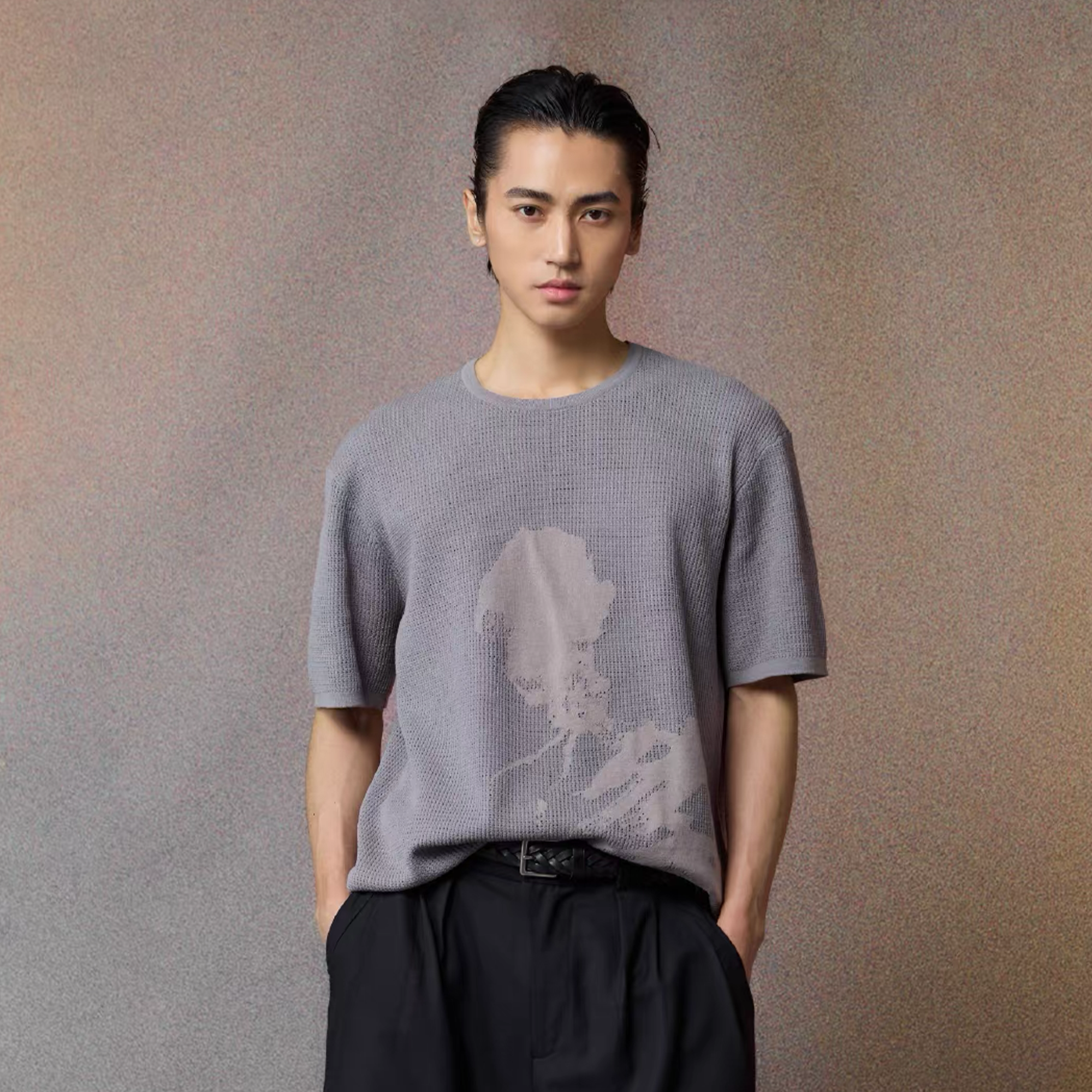 ALVNG AR ANTS Portrait Graphic Open-Knit T Shirt-T Shirt-S-Gray-Free Shipping Leatheretro