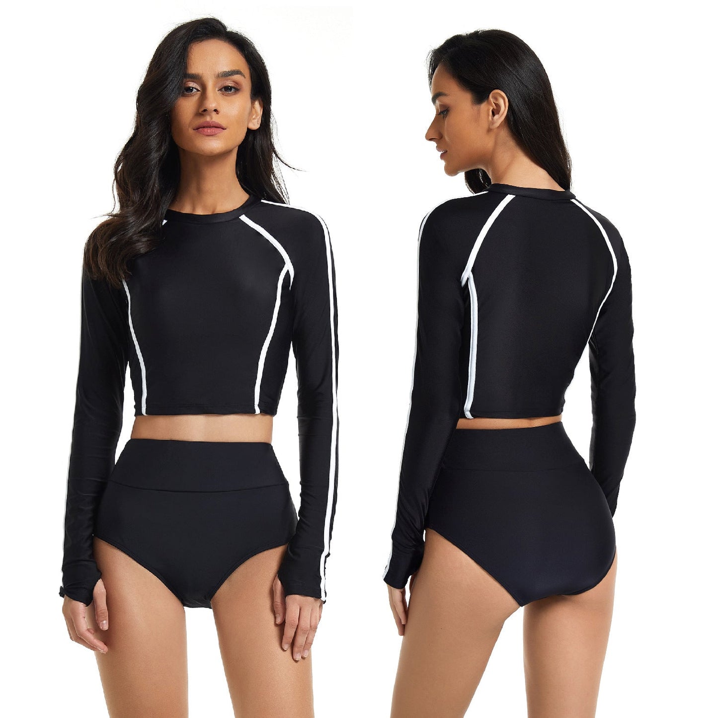 Sexy Long Sleeves Women Diving Swimsuits Surfing Suits-Swimwear-Black-S-Free Shipping Leatheretro