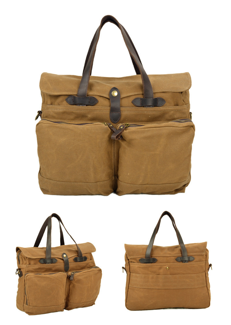 Vintage Waxed Canvas Laptop Briefcase – 15.6" Business Messenger Bag for Men-Black-41cm*10cm*30cm-Free Shipping Leatheretro