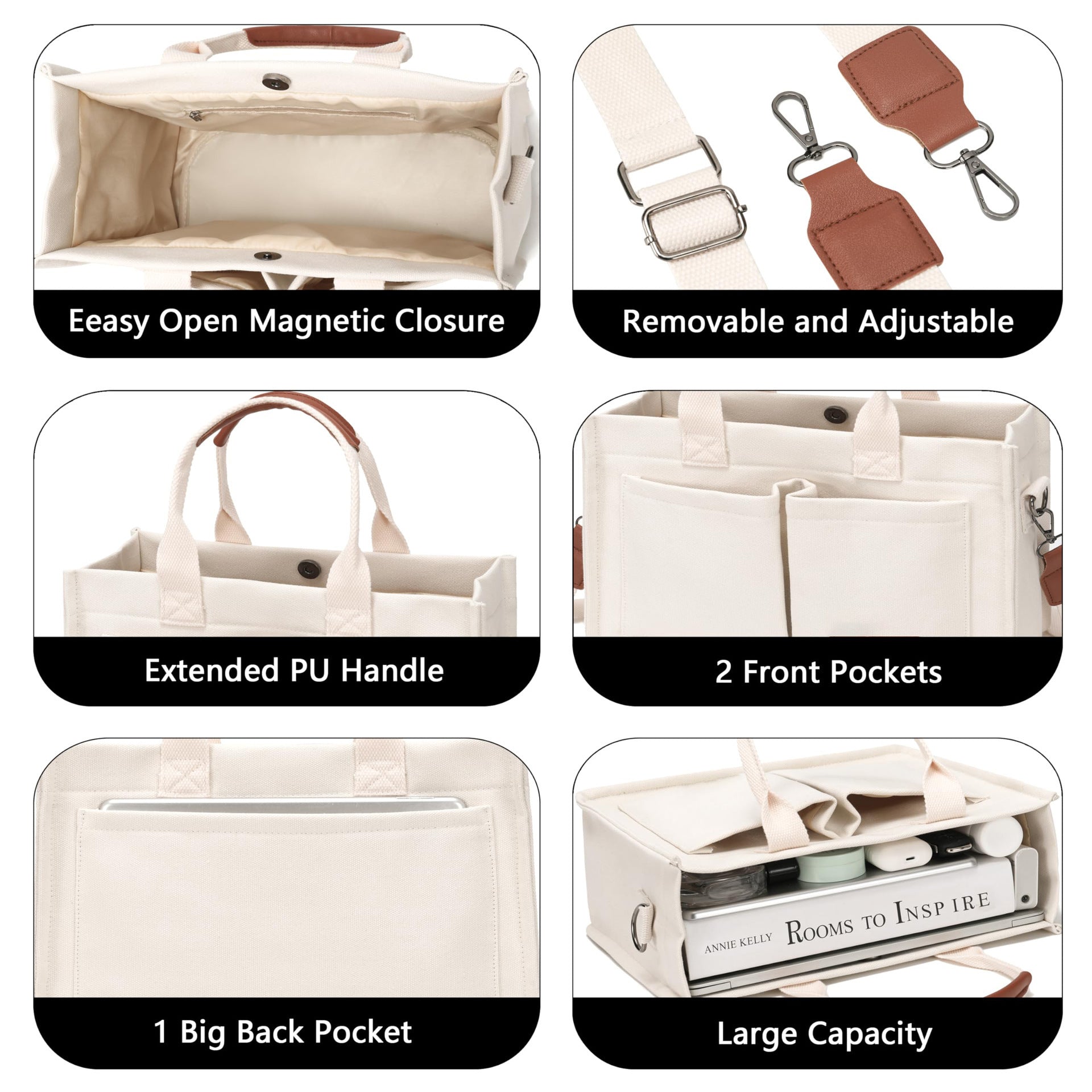 Large Canvas Tote Bag Laptop Crossbody Bag, Spacious Mom Diaper Bag-Canvas Bag-Black-A-Free Shipping Leatheretro