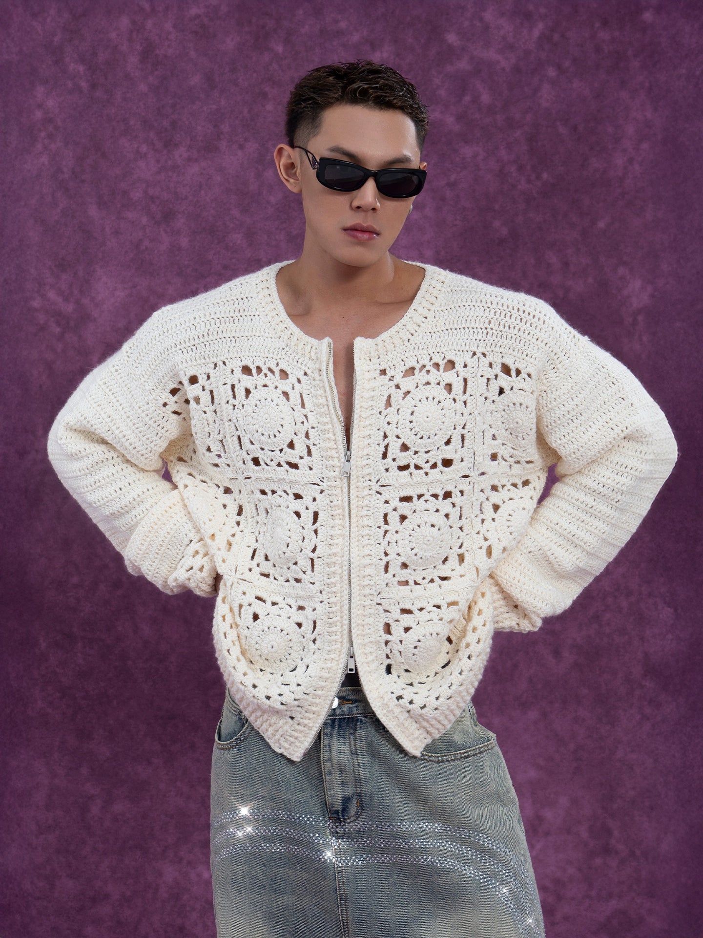 CLP Men's Apricot Crochet Knit Sweater-Apricot-One Size-Free Shipping Leatheretro