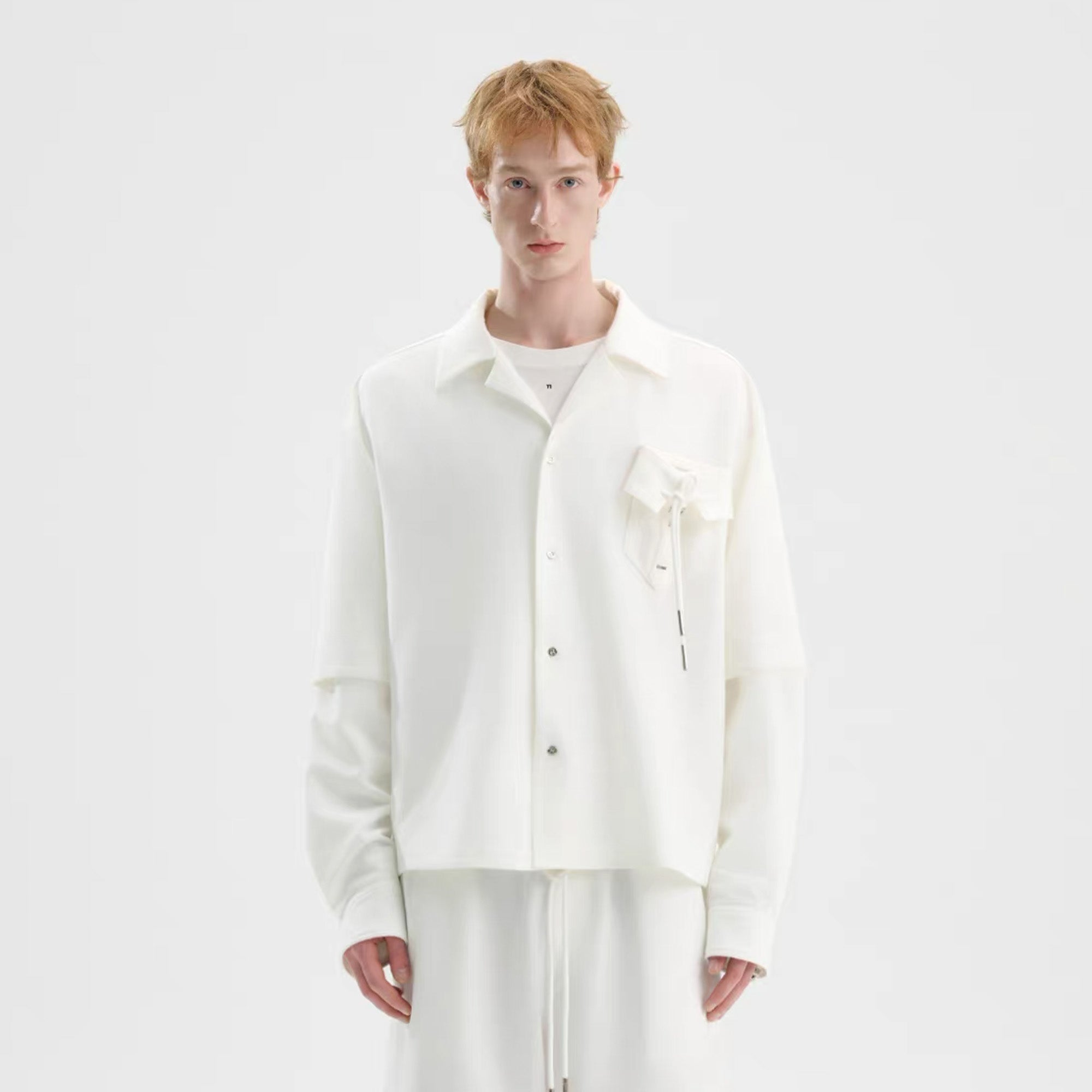 TIWILLTANG Detachable-Sleeve Tie-Pocket Shirt-Jacket-S-White-Free Shipping Leatheretro
