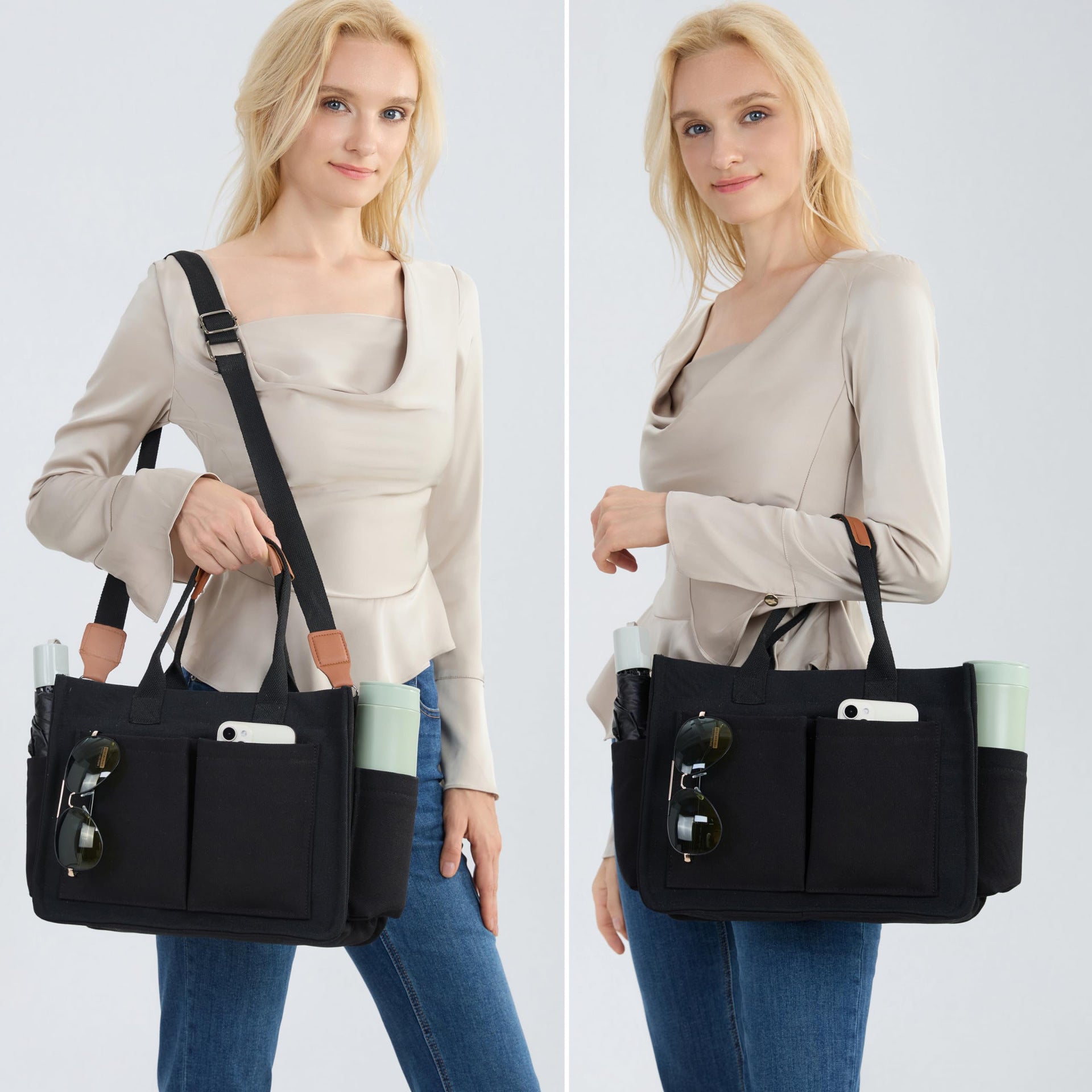 Large Canvas Tote Bag Laptop Crossbody Bag, Spacious Mom Diaper Bag-Canvas Bag-Black-A-Free Shipping Leatheretro