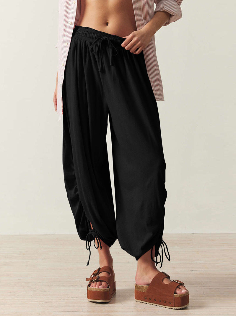 Casual Summer Drawstring Women Pants-Pants-Black-S-Free Shipping Leatheretro