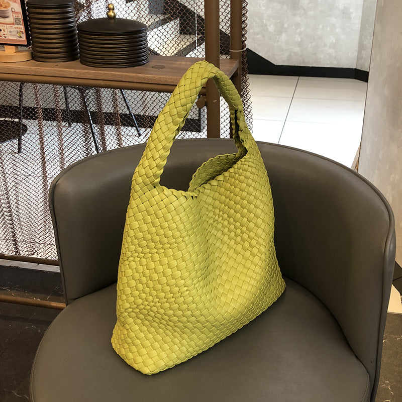 Handwoven Faux Leather Shoulder Tote Bag for Women-Black-Free Shipping Leatheretro