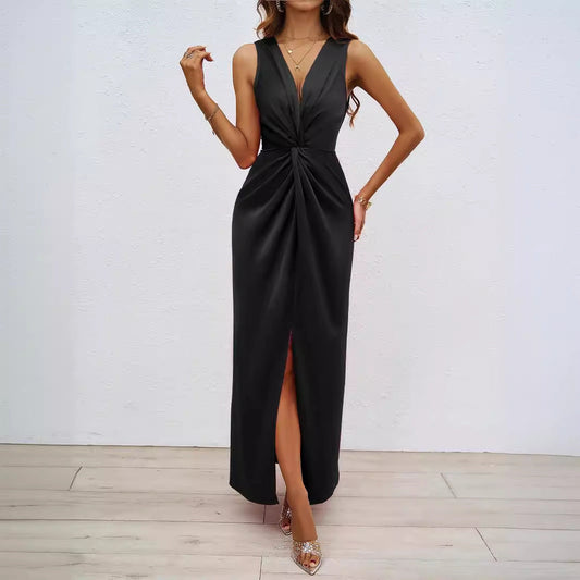 Sexy V Neck Sleeveless Summer Dresses-Dresses-Black-S-Free Shipping Leatheretro