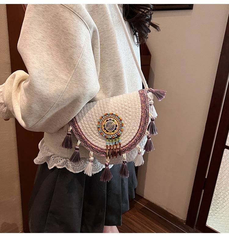 Bohemian Straw Woven Handbag-khaki-Free Shipping Leatheretro