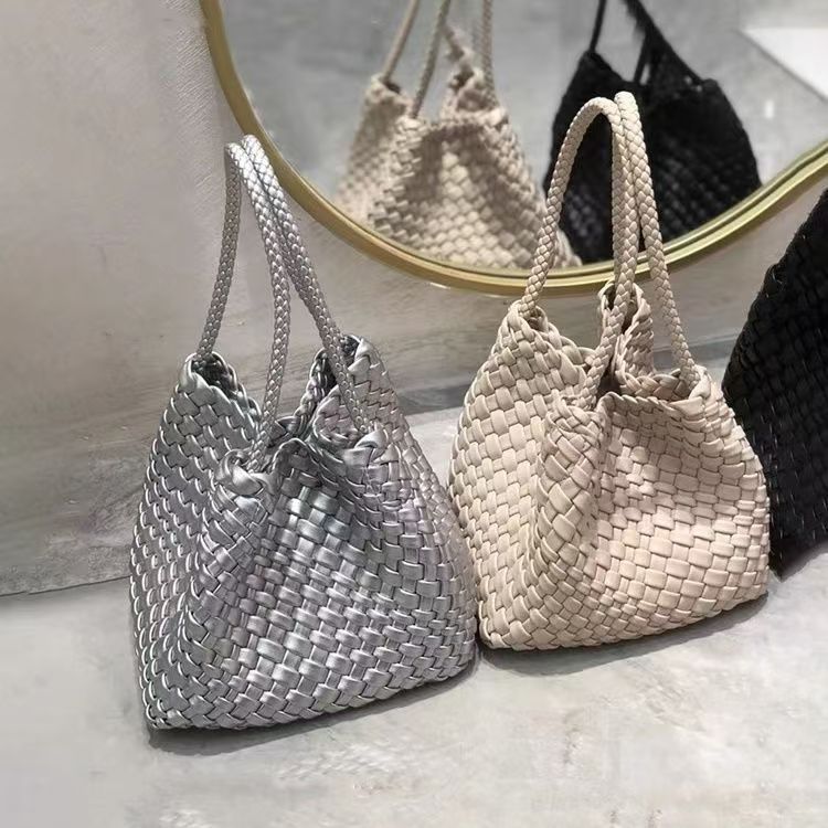 Handwoven Bag – Luxury Boho Woven Tote-Silver-Free Shipping Leatheretro