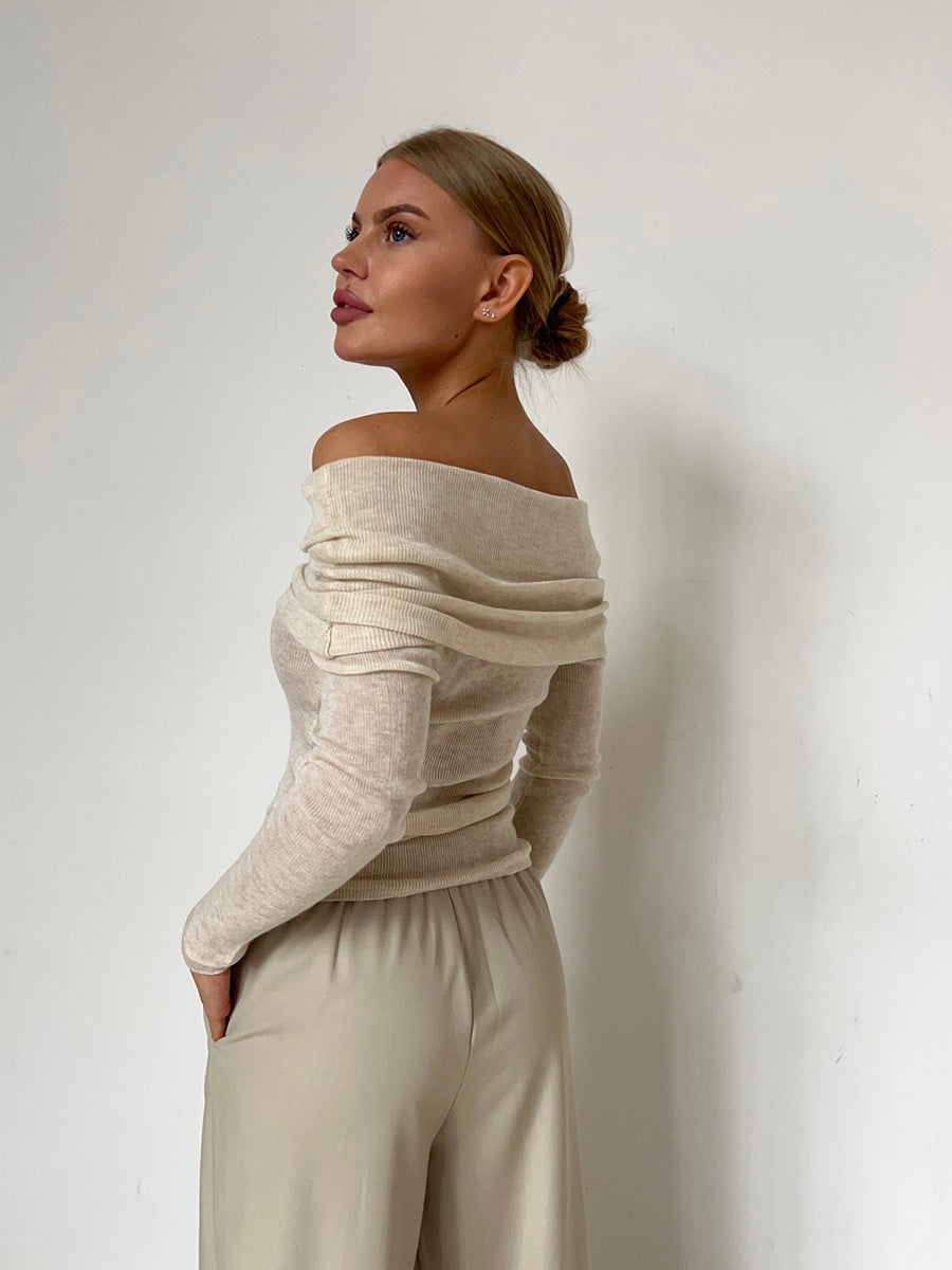 Sexy Off The Shoulder Long Sleeves Knitted Shirts-Shirts & Tops-White-S-Free Shipping Leatheretro