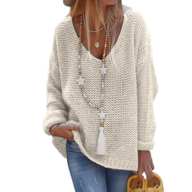 Casual V Neck Knitted Women Sweaters-Sweater&Hoodies-Pink-S-Free Shipping Leatheretro