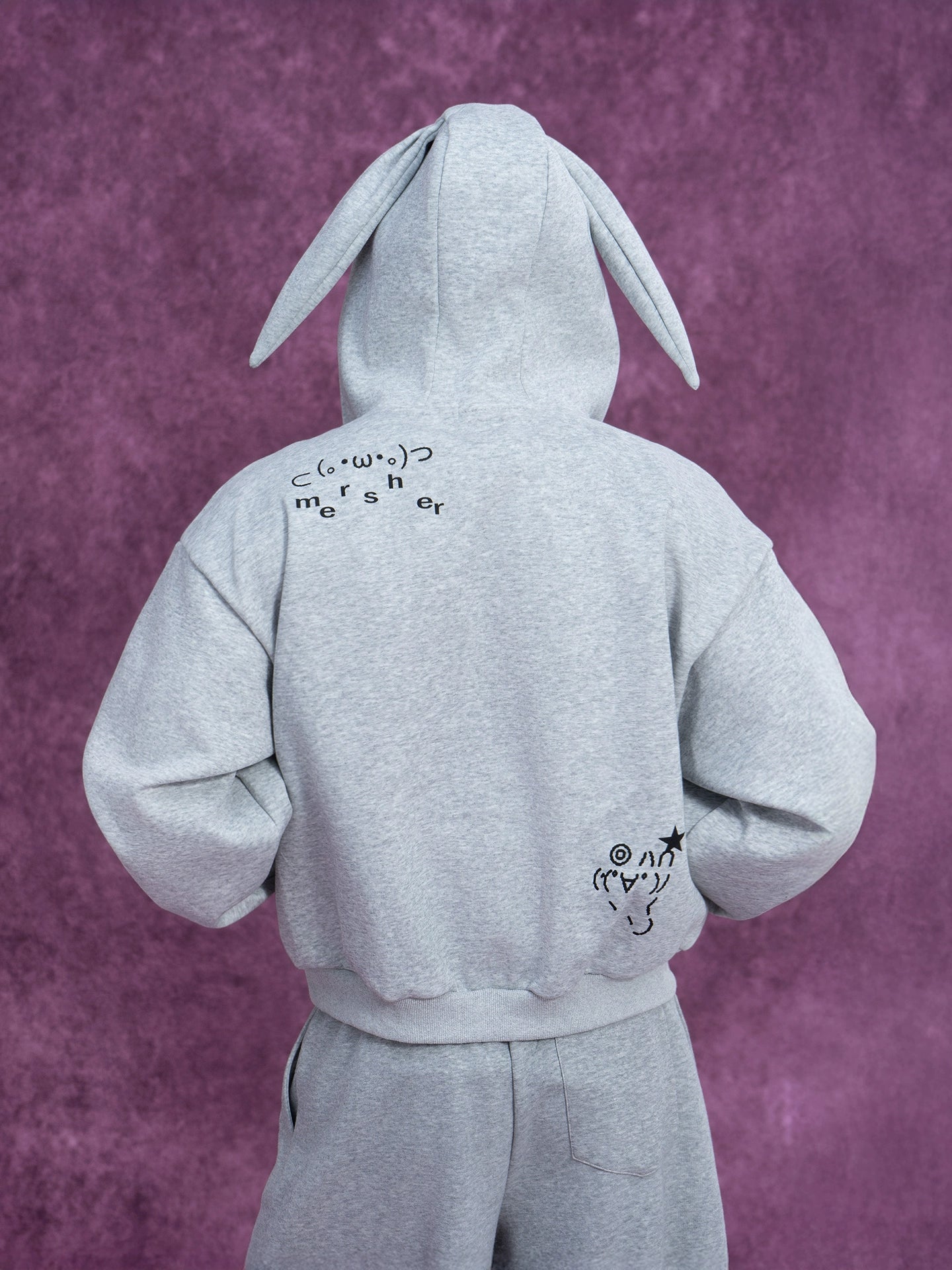 CLP Men's Gray Cartoon Rabbit Print Hooded Sweatshirt Jacket-Gray-S-Free Shipping Leatheretro