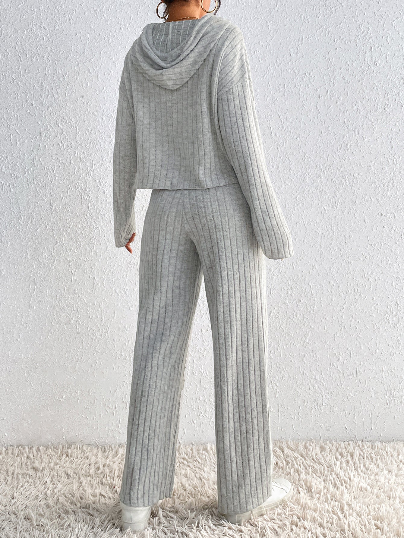 Casual High Neck Fall Two Pieces Knitted Suits-suits-Gray-S-Free Shipping Leatheretro