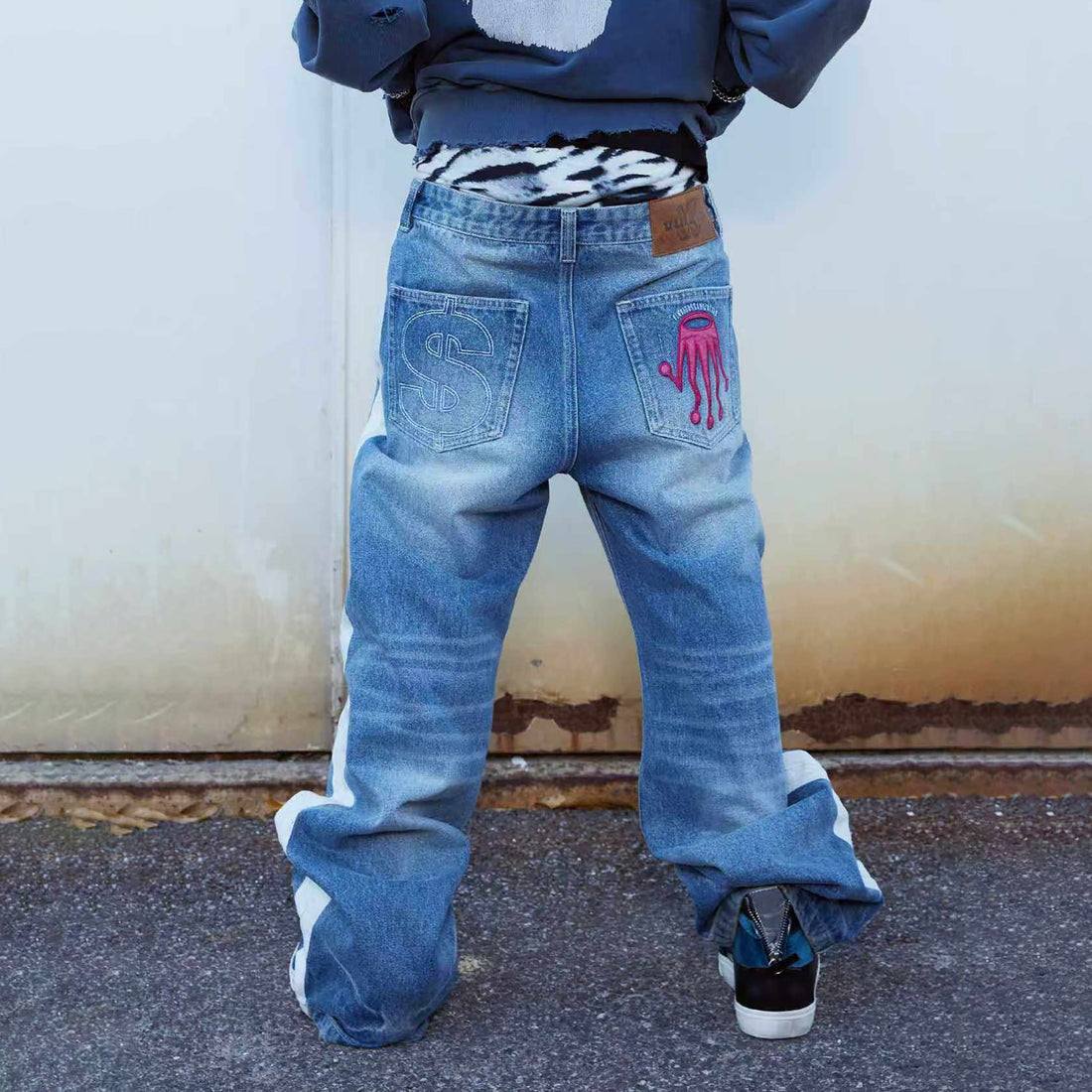 VINKID Washed Contrats Graphic Straight-Leg Jeans-Jeans-S (Preorder)-Free Shipping Leatheretro