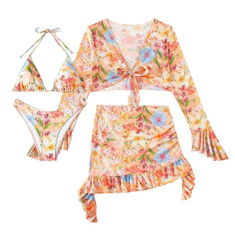 Fashion Floral Print 4pcs Beach Swimwear-Swimwear-A-XS-Free Shipping Leatheretro