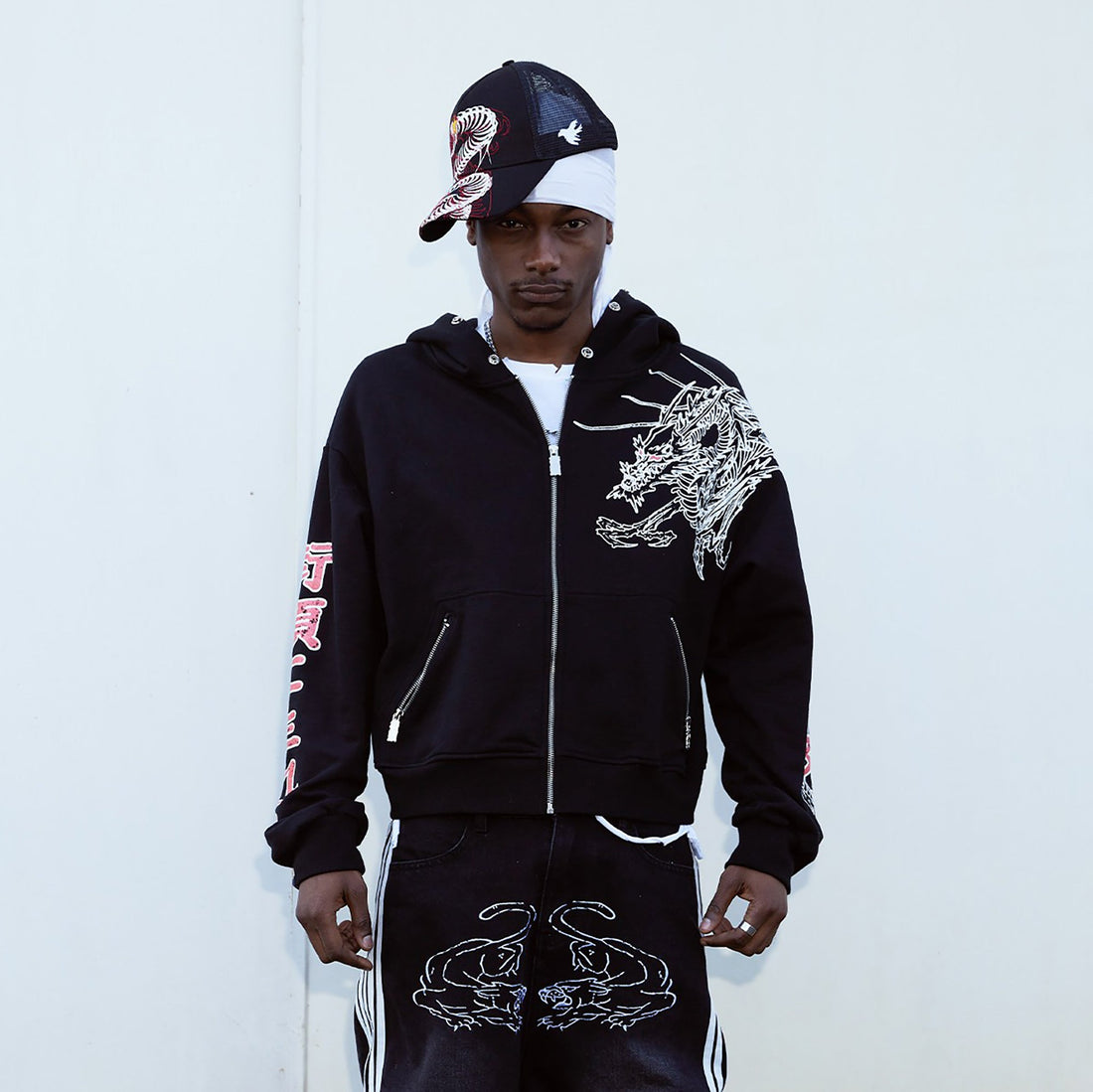 VINKID Graphic Studded Zip-Up Hoodie-Jacket-S-Free Shipping Leatheretro