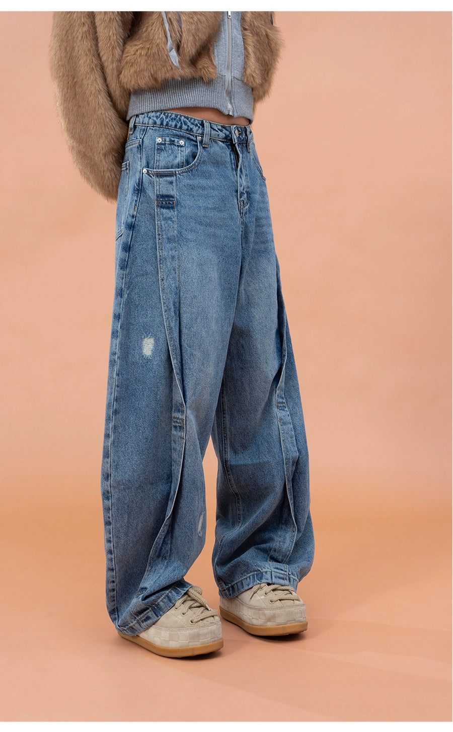 CLP Men's Distressed Cargo Jeans-Blue-M-Free Shipping Leatheretro
