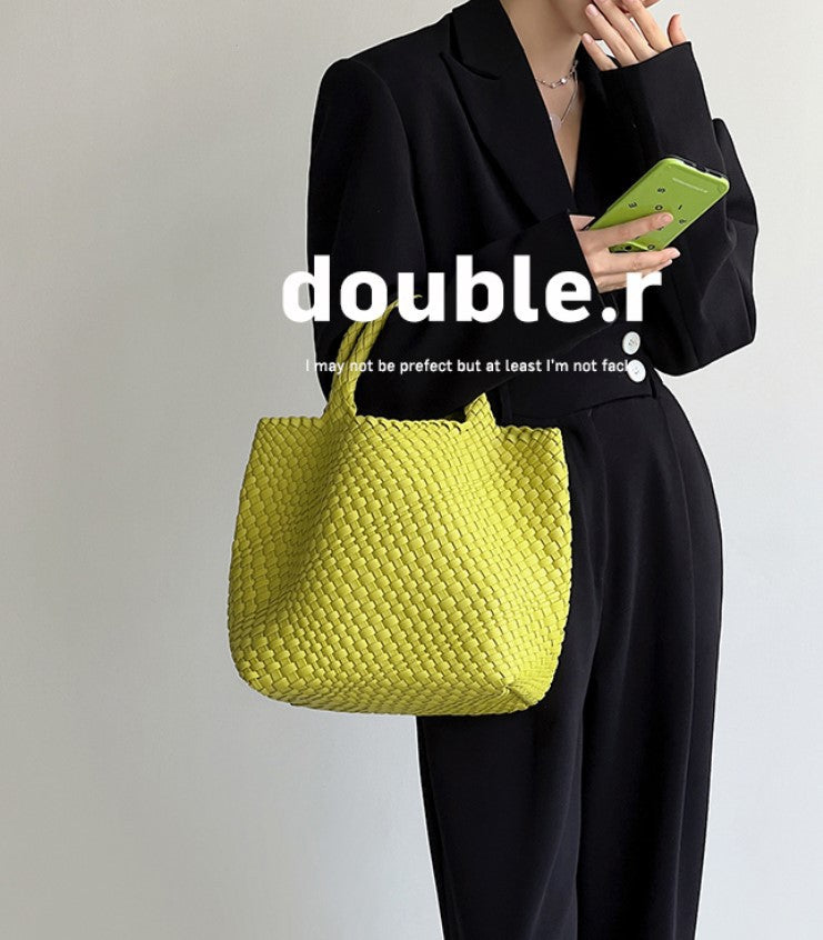 Handwoven Faux Leather Large Tote Bag for Women-Fruit green-Free Shipping Leatheretro