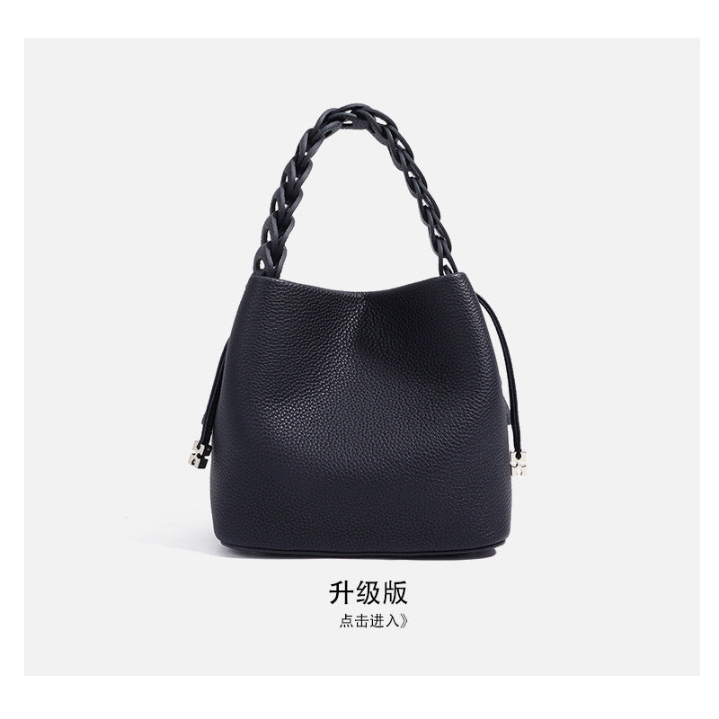 Genuine Top-Grain Leather Bucket Bag-Tote Bags-black-Free Shipping Leatheretro