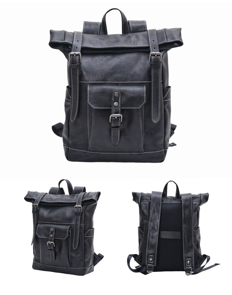 Vintage Men's Backpack – Full-Grain Vegetable-Tanned Leather Rucksack-Backpack-Coffee-Free Shipping Leatheretro