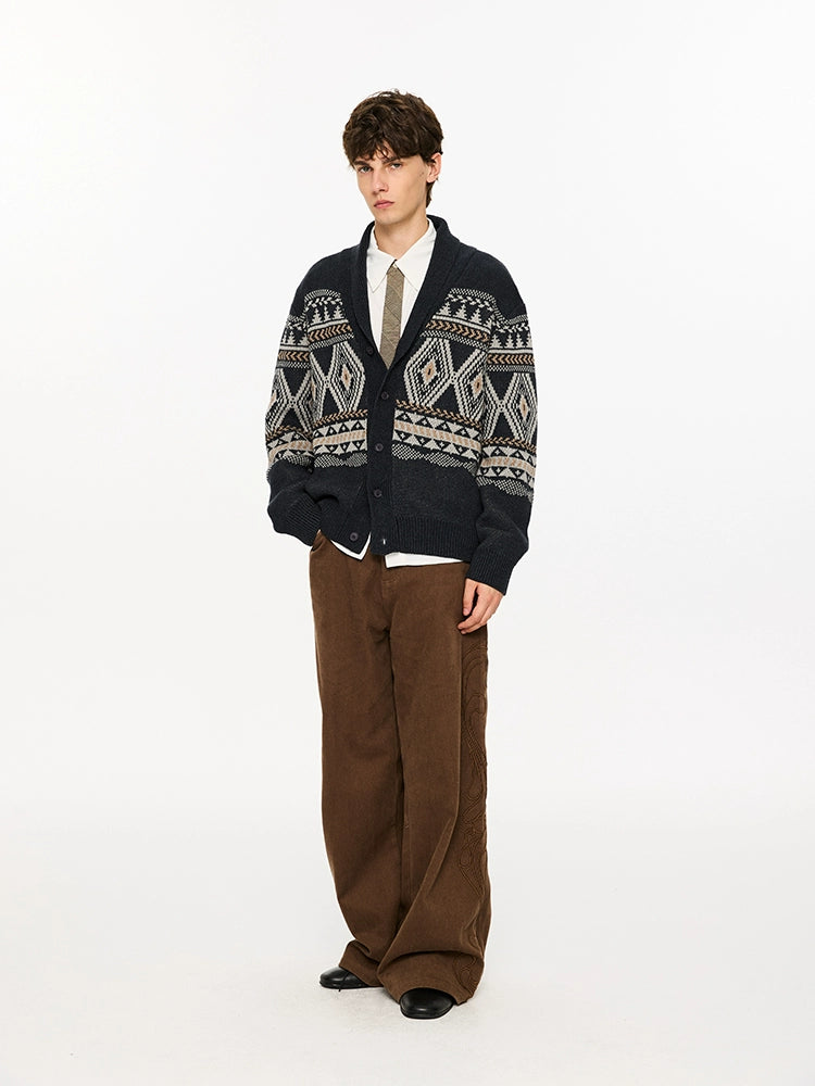 KREATE Shawl Collar Jacquard Knit Cardigan-Black Gray-S-Free Shipping Leatheretro