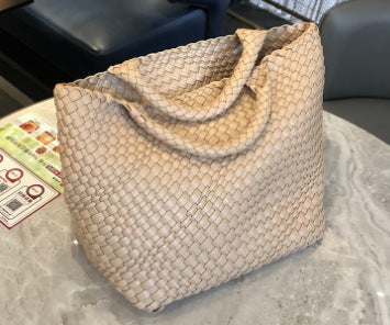 Handwoven Faux Leather Large Tote Bag for Women-Fruit green-Free Shipping Leatheretro