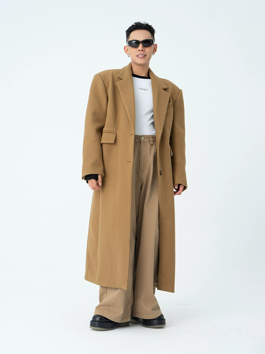 CLP Men's Oversized Wool Trench Coat-Coats & Jackets-Black-M-Free Shipping Leatheretro