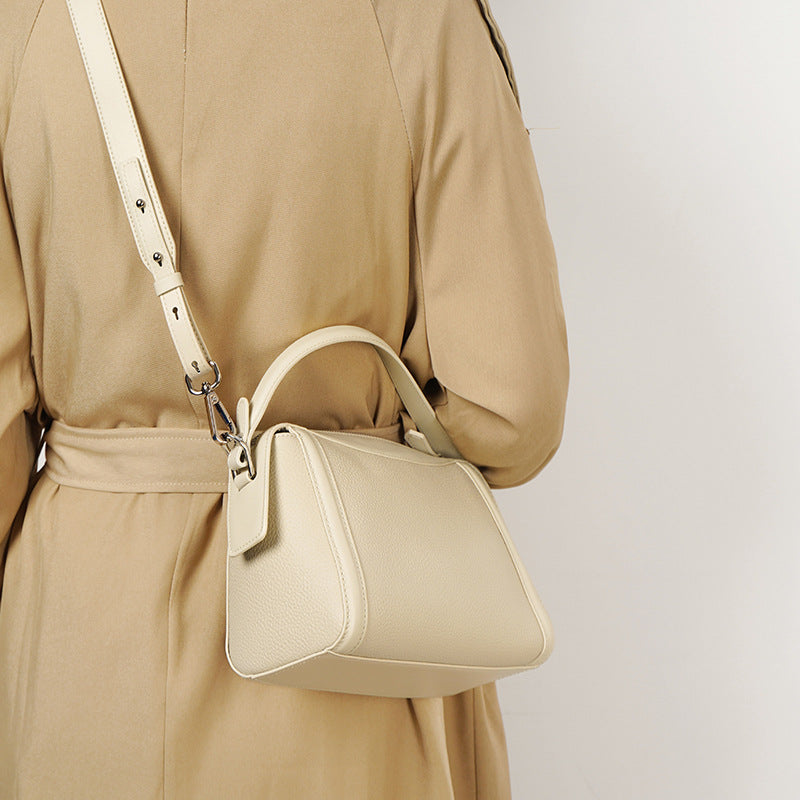 Genuine Top-Grain Leather Boston Bag-Classic - trench coat gray-Free Shipping Leatheretro