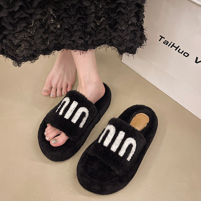 Fashion Women Winter Platform Slippers-winter slipper-Khaki-35-Free Shipping Leatheretro