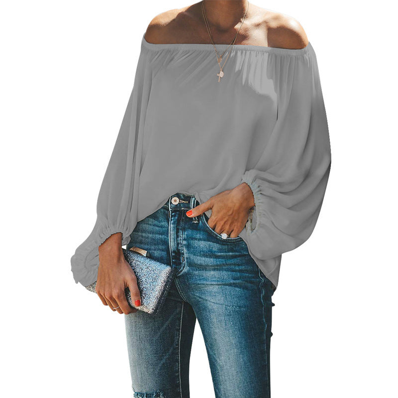 Casual Off The Shoulder Long Sleeves Blouses Shirts-Shirts-Gray-S-Free Shipping Leatheretro